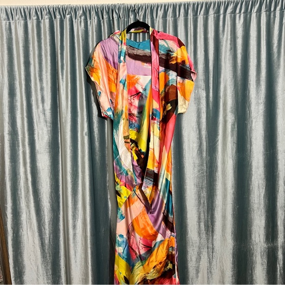 Abstract Watercolor Cowl-Neck Midi Dress - Multicolor - Picture 6 of 6